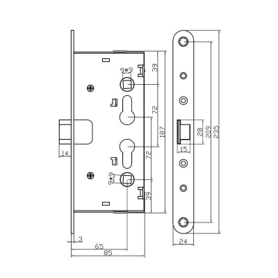 фото замок с раздельным квадратом doorlock v1901 для систем антипаники для противопожарных дверей